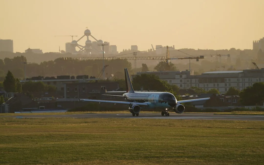 An airplane is taxiing on the runway, Brussels Airport